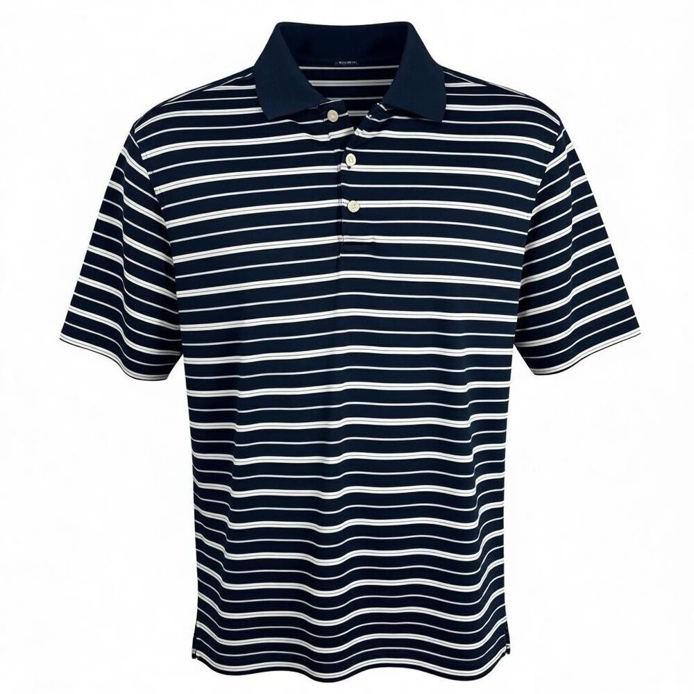 Walter Hagen Mens Navy White Striped Short Sleeve Golf Polo Shirt Medium Stretch